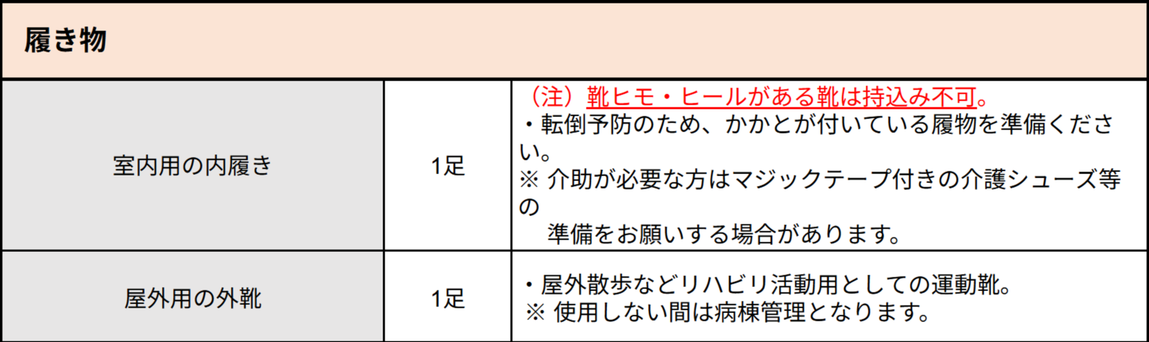 入院時の必需品